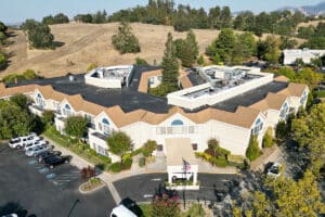 Aerial view of facility from the front