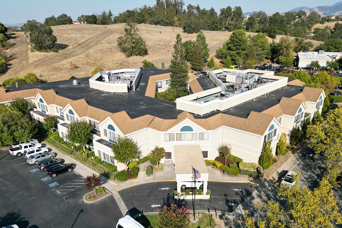 Aerial view of facility from the front