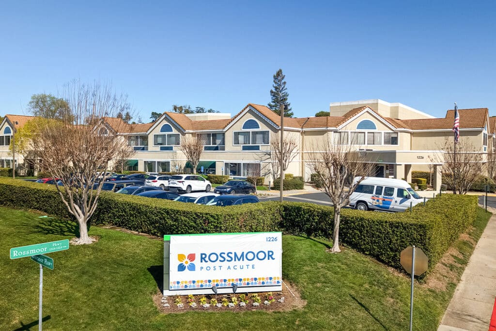 rossmoor post acute exterior of building with sign